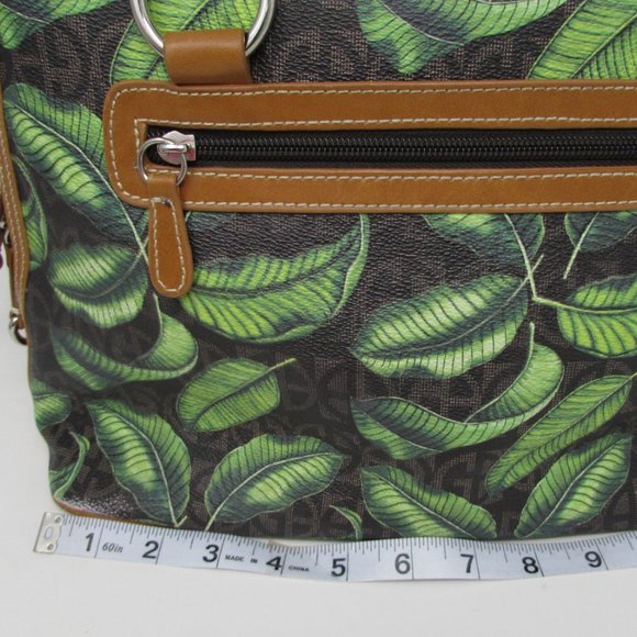 GIANI BERNINI HANDBAG SHOULDER PURSE LEAVES DESIGN GREEN BLACK AND TAN ZIPPERED - Picture 8 of 9